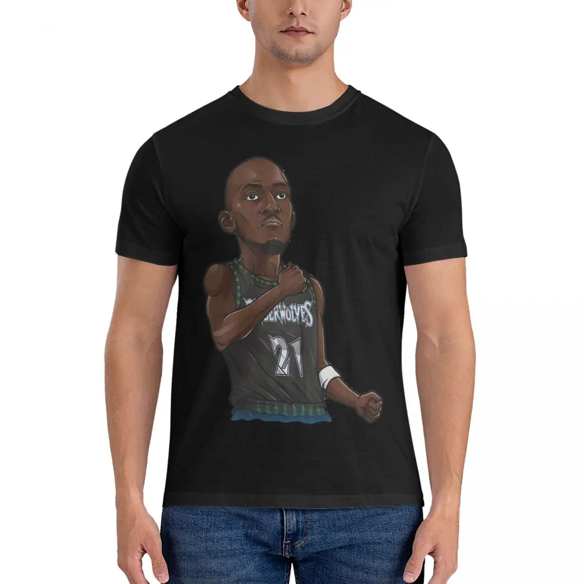 21 художественная футболка Chibi, мужские Забавные футболки из 100% хлопка с круглым вырезом, футболка Кевина Гарнетта, одежда с коротким рукавом и графическим принтом