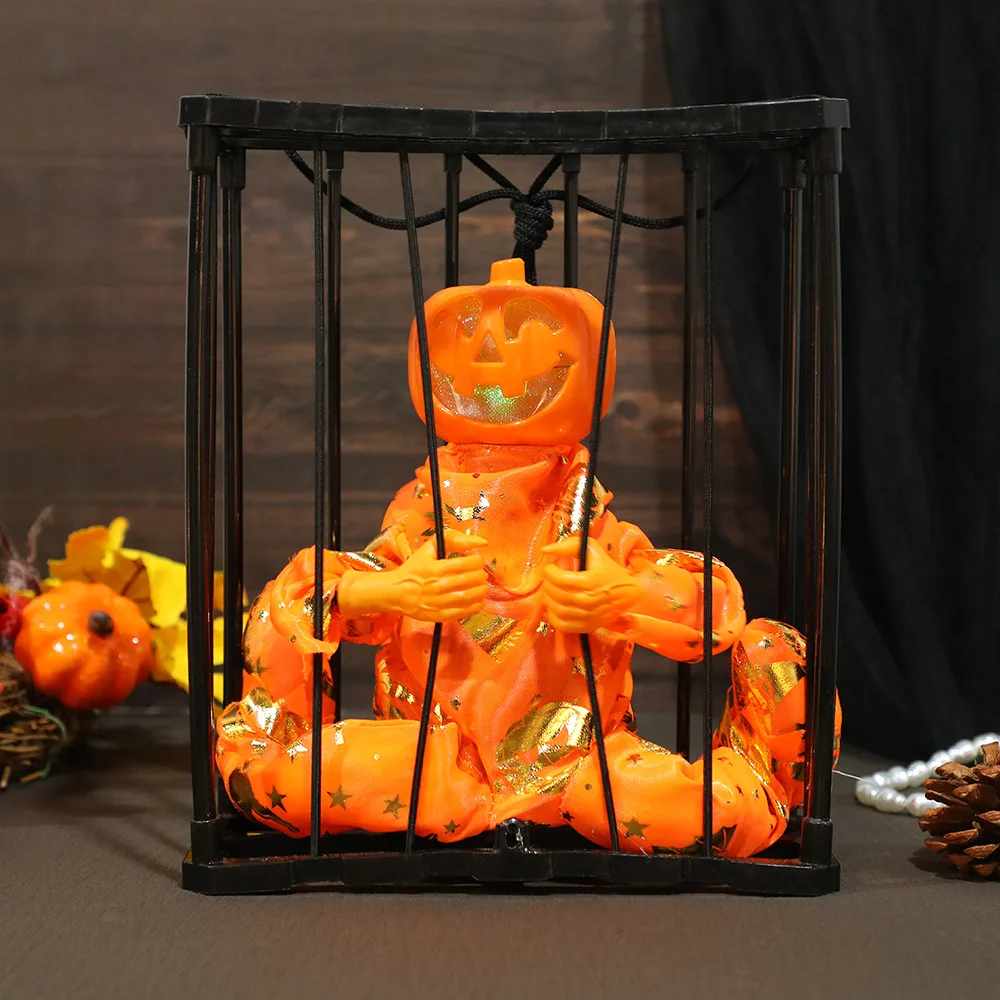 Halloween voice-activated horror toy electric pumpkin man induction start cage ghost, haunted house bar