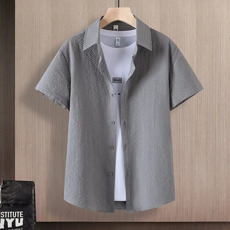 Men's Pure Color Short Sleeve Ice Silk Casual Shirt Thin Summer Business Casual Style Korean Version No Ironing Handsome Mens...