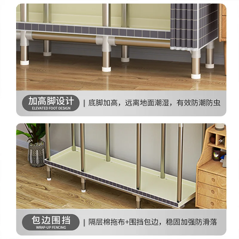 Simple Wardrobe, Hanging Wardrobe Area, Multi-alloy Joint, Steel Frame, Thickened Cloth Wardrobe, Rental Room Assembly Wardrobe