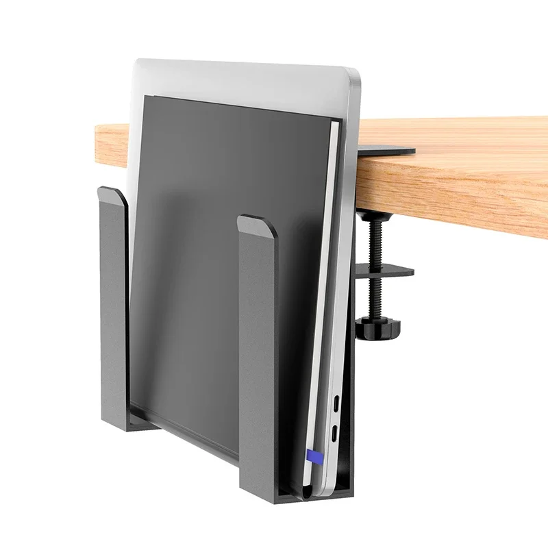 sob mesa suporte laptop dual clip rack mesa de computador mount side storage organizer no drill ajustavel 01