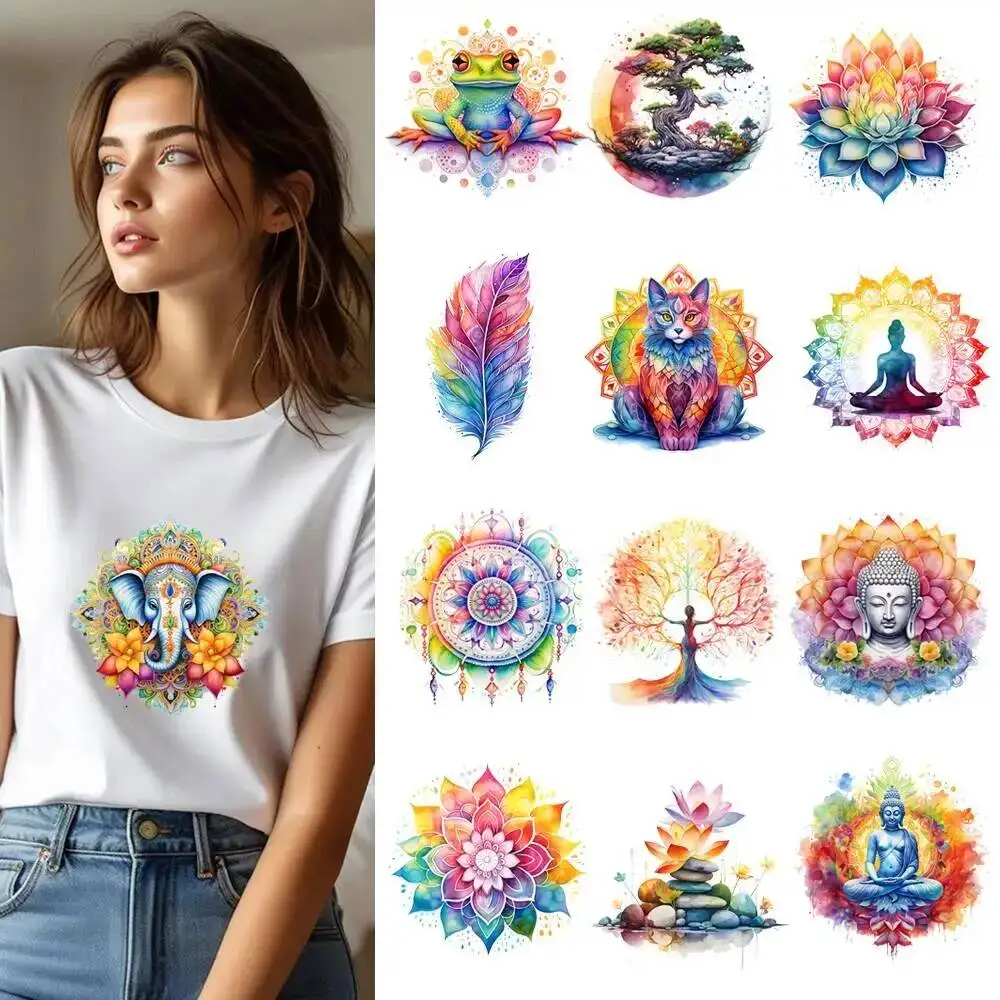 25CM Colors Yoga Art Peace Of Mind Transfer Patches For Clothes Stickers DIY A-Level Washable Shirt Iron-on Thermal Sticker