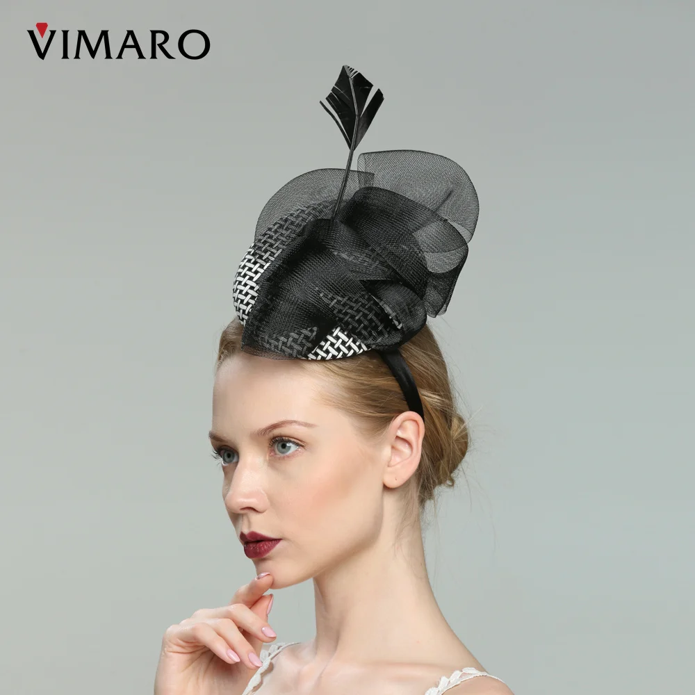 VIMARO Black Sinamay Fascinators for Women Elegant Headbands Fascinator Hats for Women Wedding and Church Derby Hat Women