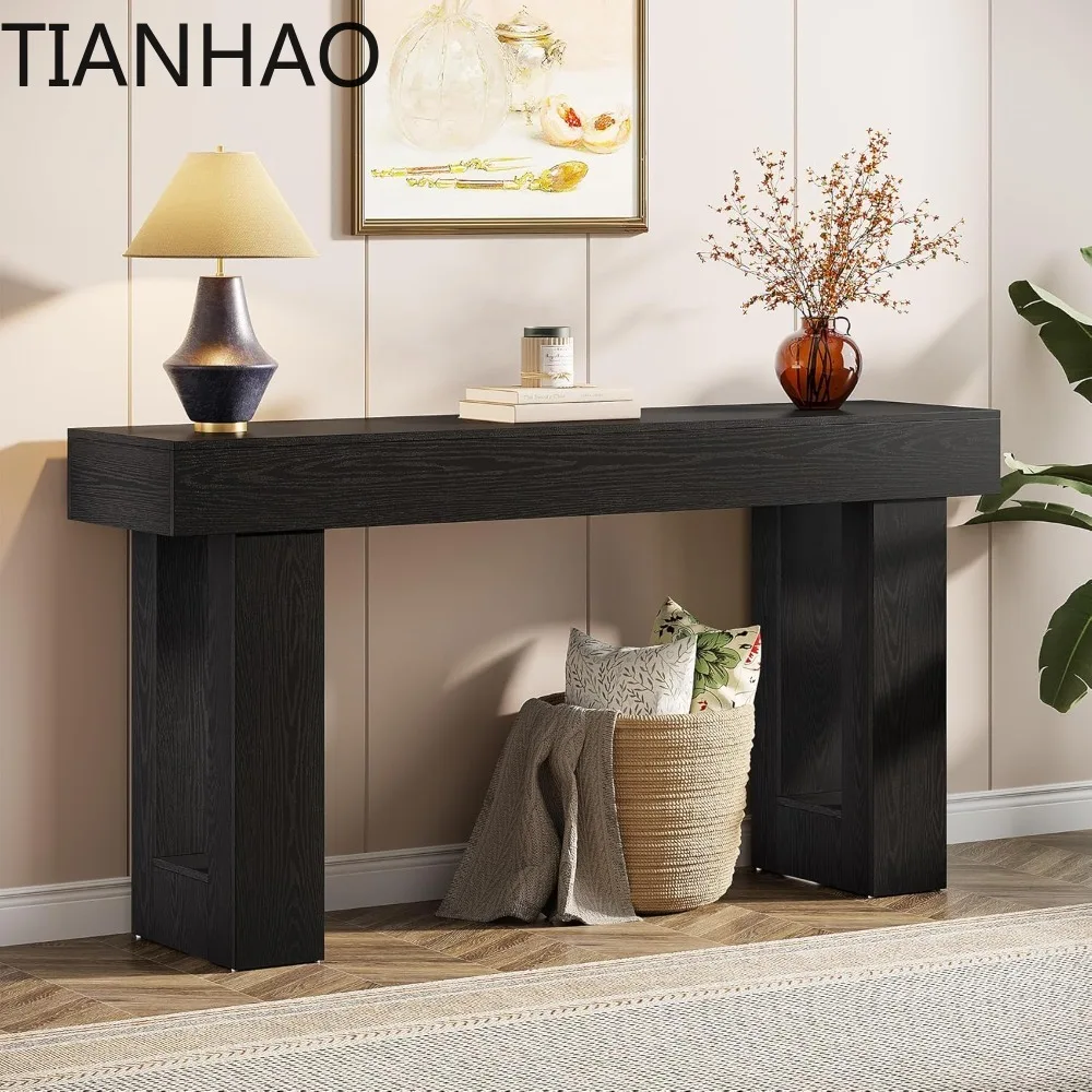 63-inch long console table, wooden rectangular sofa table behind the couch, farmhouse entryway table for entrance, hallway, liv