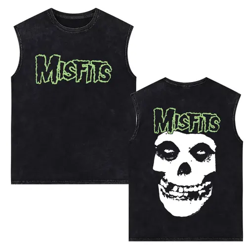 Imagen 2 del producto Horror Punk Misfits 20 años de Terror cráneo Rock lavado chaleco sin mangas camisetas hombres mujeres gótico Vintage camisetas sin mangas de gran tamaño