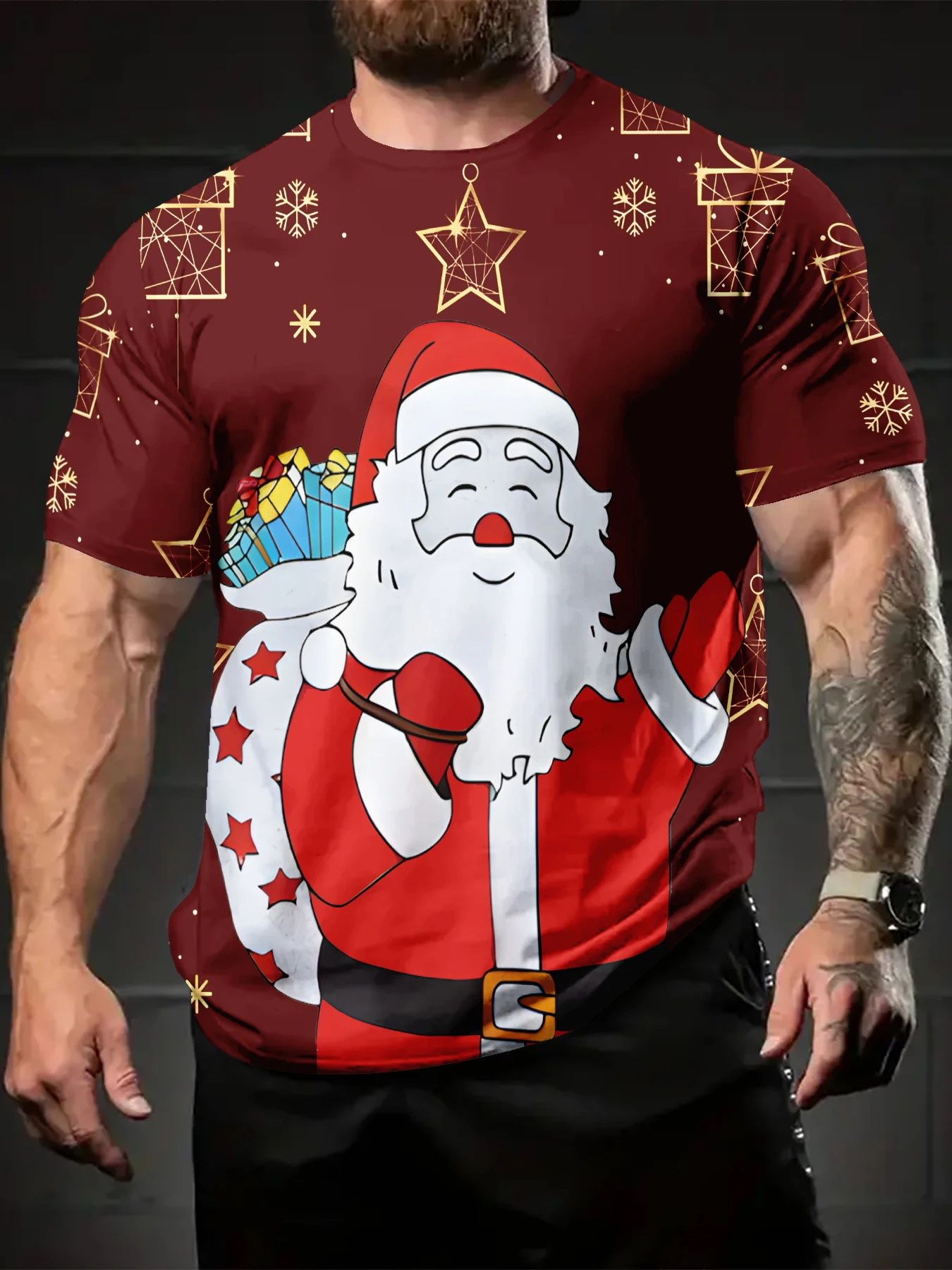 

Casual Men's Short Sleeve T-shirt Funny 3D Santa Claus Print Tee Fashion Loose Crew Neck Hip Hop Christmas Cosplay Clothing Tops