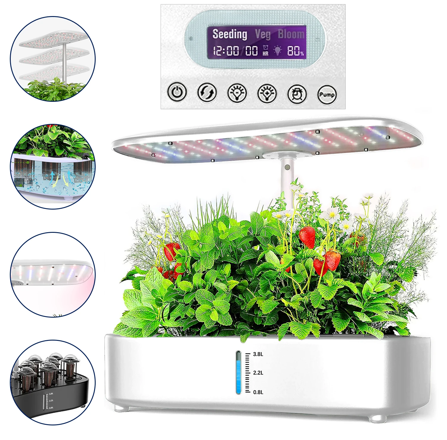 Automatic Timer 24W Black Herb Hydroponics Growing System 192pcs LEDs Large Capacity Home Garden For Indoor Planting Vegetable