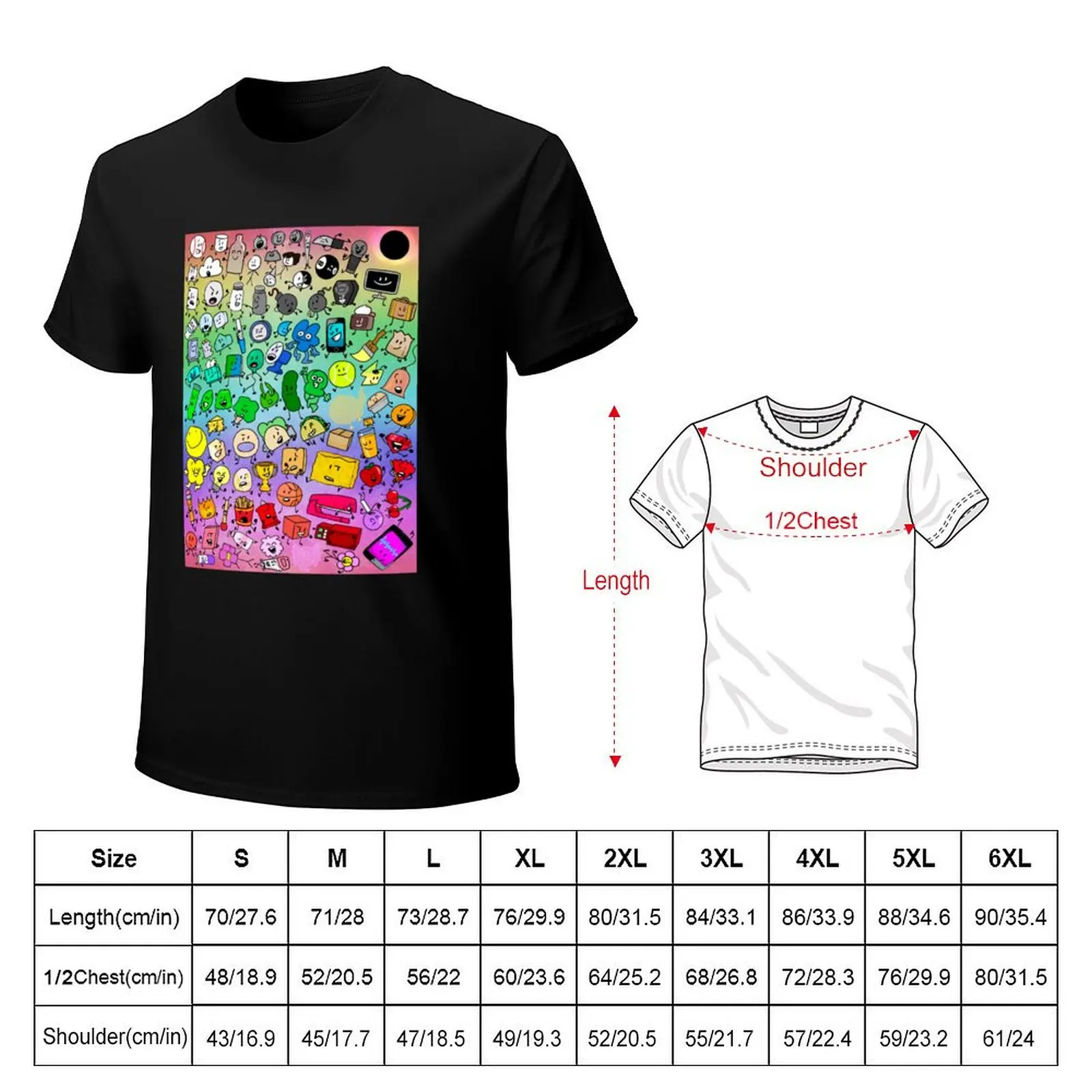 Bfdi Inanimate Insanity All Characters (Rainbow) T-Shirt cotton graphic tees anime t shirts mens t shirts top quality image 2