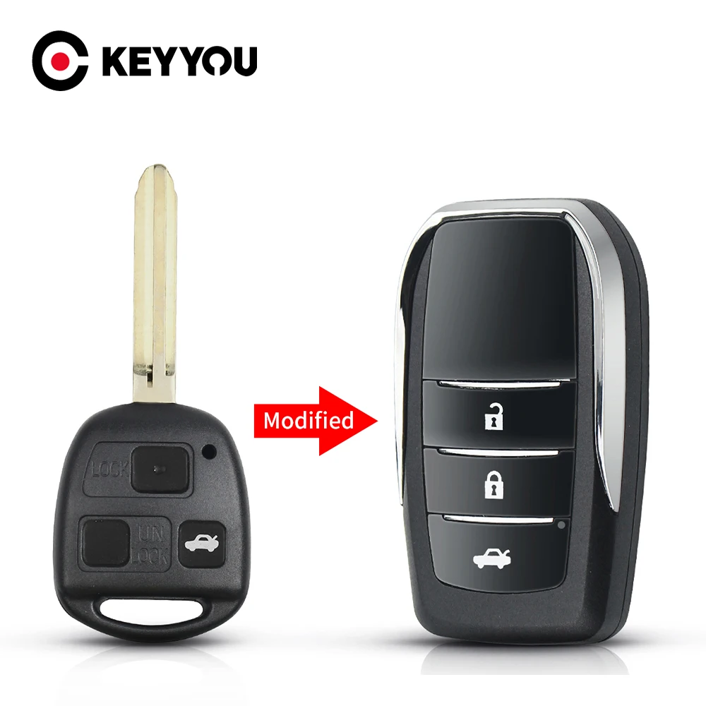 KEYYOU zmodyfikowany 2 przyciski składany kluczyk samochodowy Shell wymiana obudowy Fob Uncut puste TOY43 ostrze dla Toyota Land Cruiser Camry Corolla