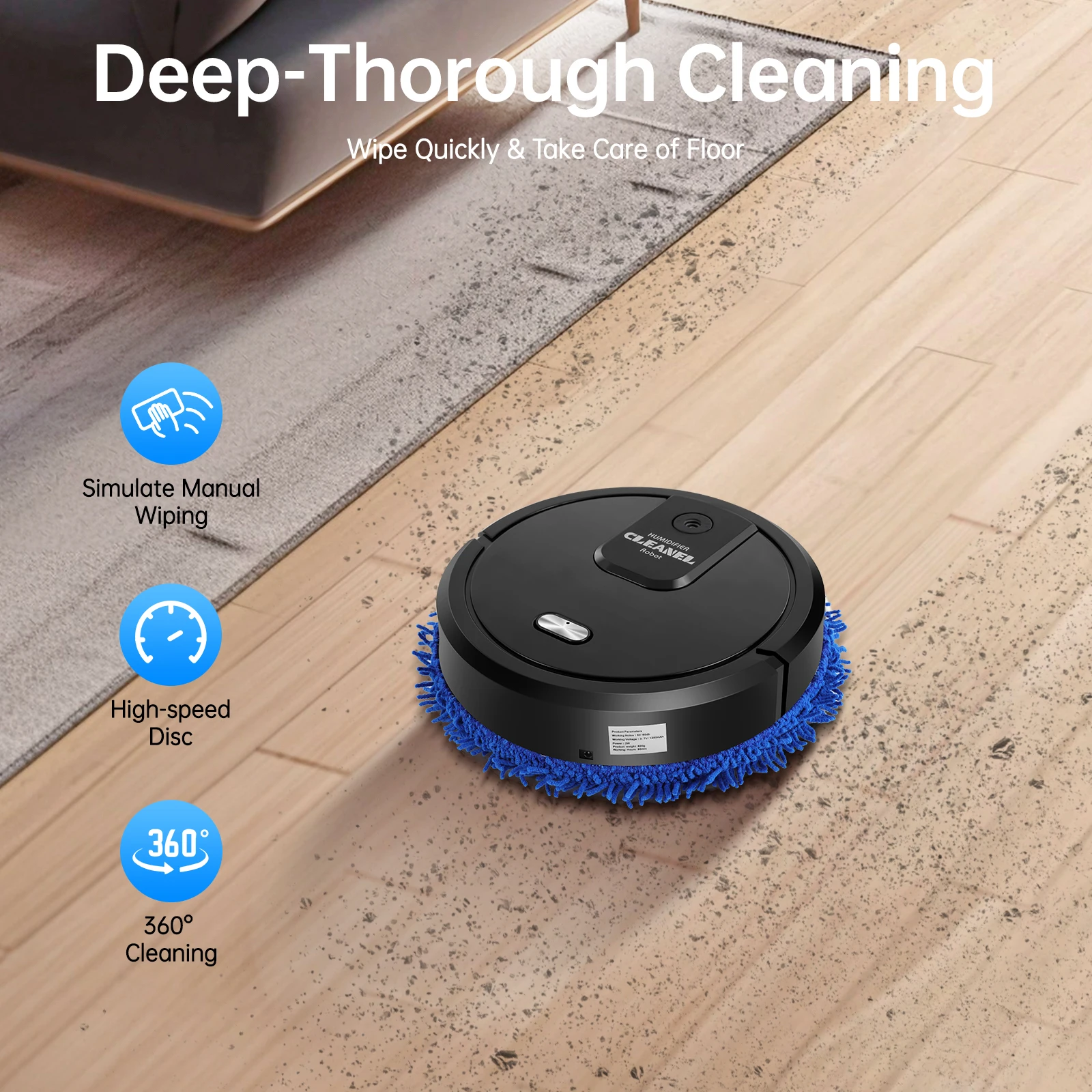 Auto Mopping Robot, Smart Wet & Dry Floor Scrubber with Spray Function, 60 Mins Run Time for Wood Tile Floor Cleaning