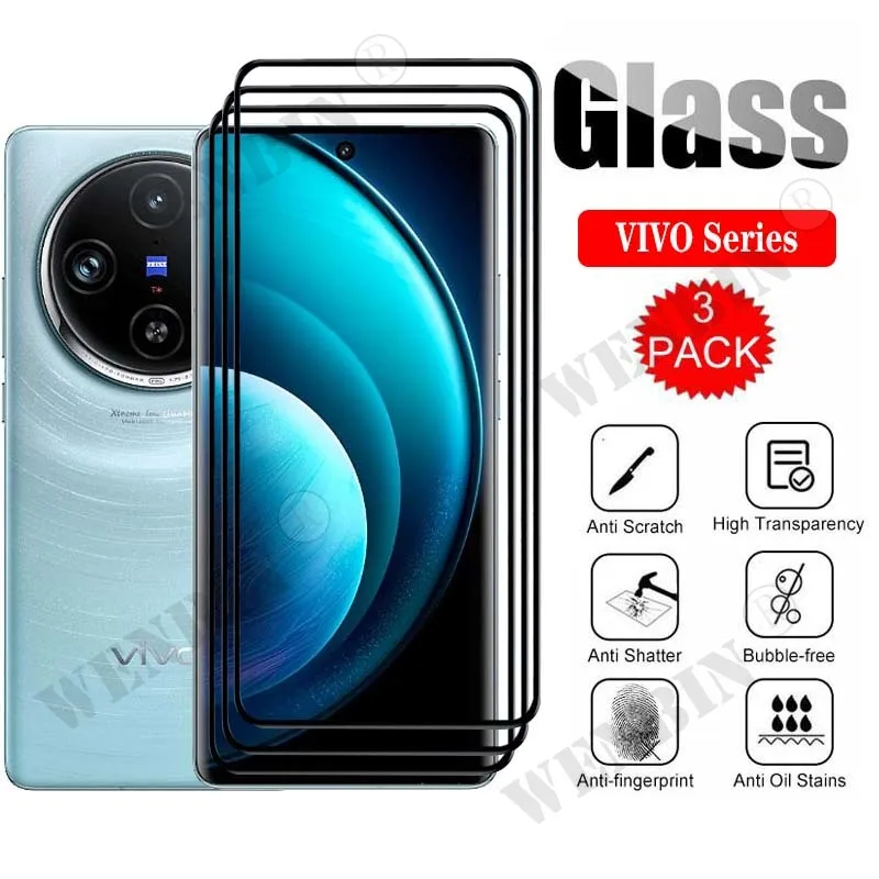 3 Pcs Tempered Glass For VIVO X100 X90 X80 X70 Pro V30 V29 Pro V29e Y100 Y27 Y36 Y22 Y16 Curved Full Cover Screen Protector