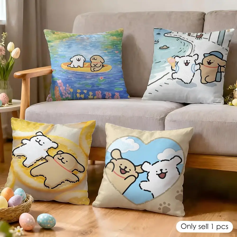 Cartoon M-Maltese Dog L-Line Dog Cushion Cover Wrinkle-Resistant Short Plush Pillow Case Breathable Machine-Washable