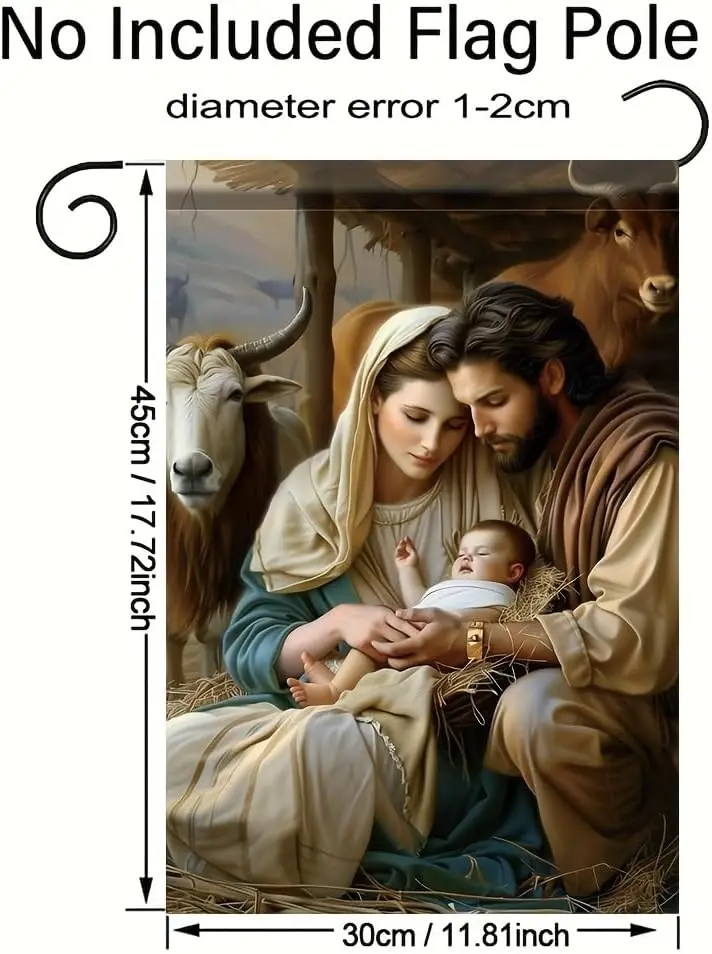 Tomhong Nativity Scene Garden Flag 12x18 Inch Double Sided Holy Family Christmas Religious Banner for Outdoor Porch Lawn Yar uui