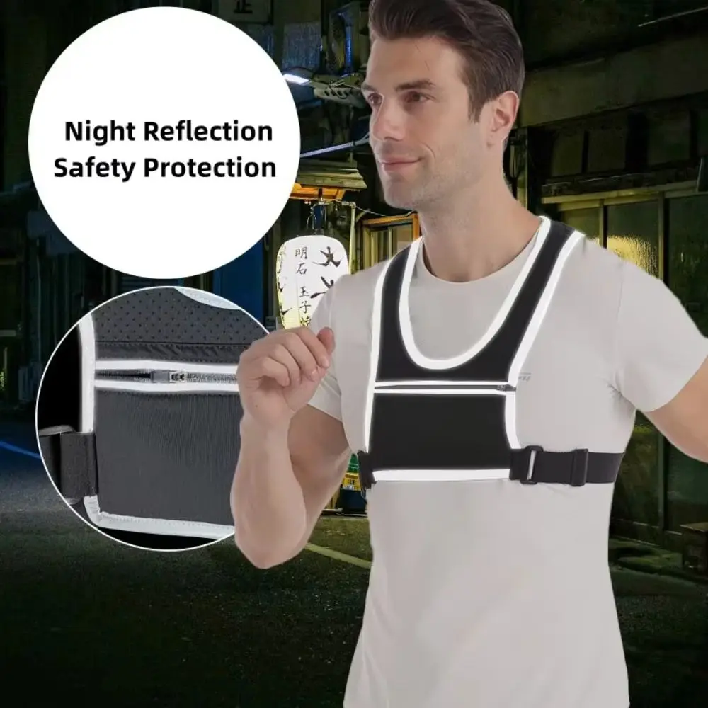 

Jogging Hiking Running Chest Bags Zipper Pocket Adjustable Strap Reflective Running Vest Key Pocket Lightweight