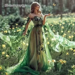 Pastrol Green Fairy Wedding Dress For Women Off Shoulder Long Sleeves Lace Applique A-Line Country Bride Gown Customized Dress