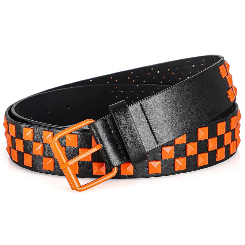 Bunter Nietengürtel für Damen, Unisex-Gürtel im Y2K-Stil, Heavy-Metal-Gürtel, europäischer und amerikanischer Punk-Rock-Jeansgürtel – Detail 11