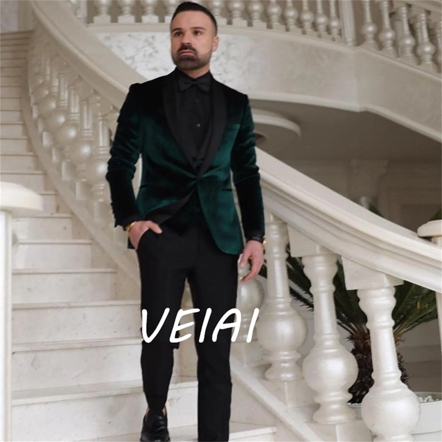 

CustomizedMen Suit Blazer 2023 Green Velent Black Shawl Lapel Single Breasted 2 Pcs(jacket+pants) Wedding Groomsmen Slim Fit Cos