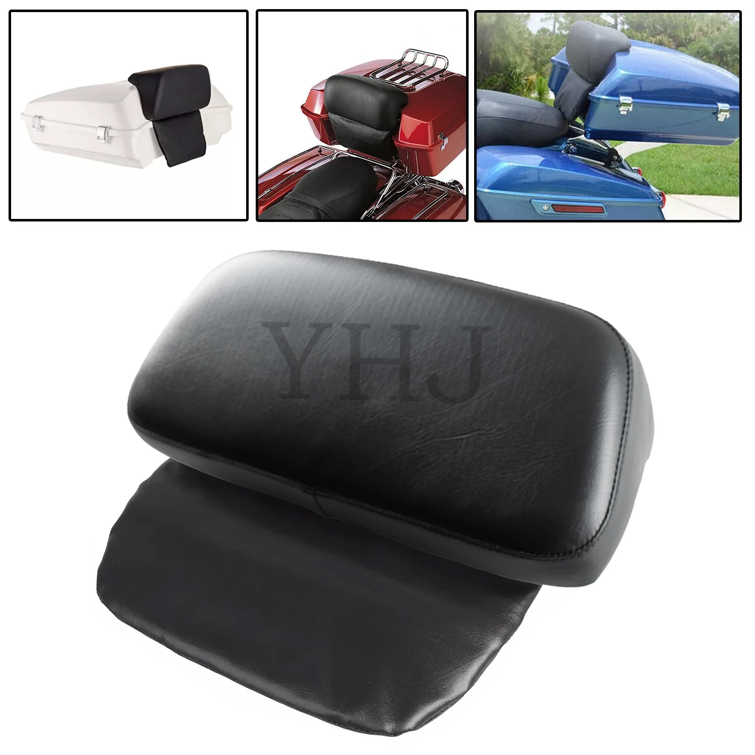 

Motorcycle PU Leather Razor Chopped Tour Pak Pack Trunk Backrest Pad For Harley Touring Street Tri Glide Road King 2014-Up Black