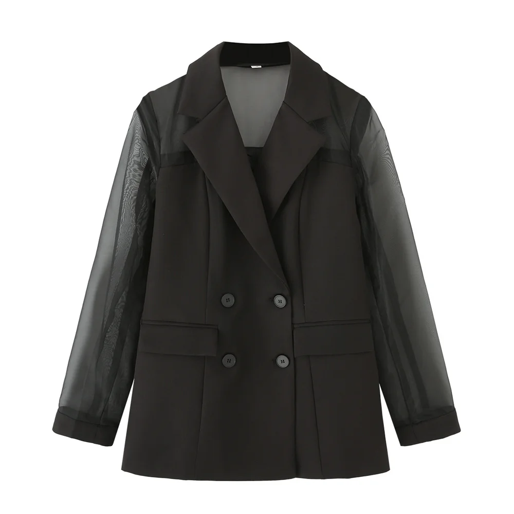 

Taop&Za women's spring and summer new collection of organza splicing double breasted fashionable slim fit suit jacket