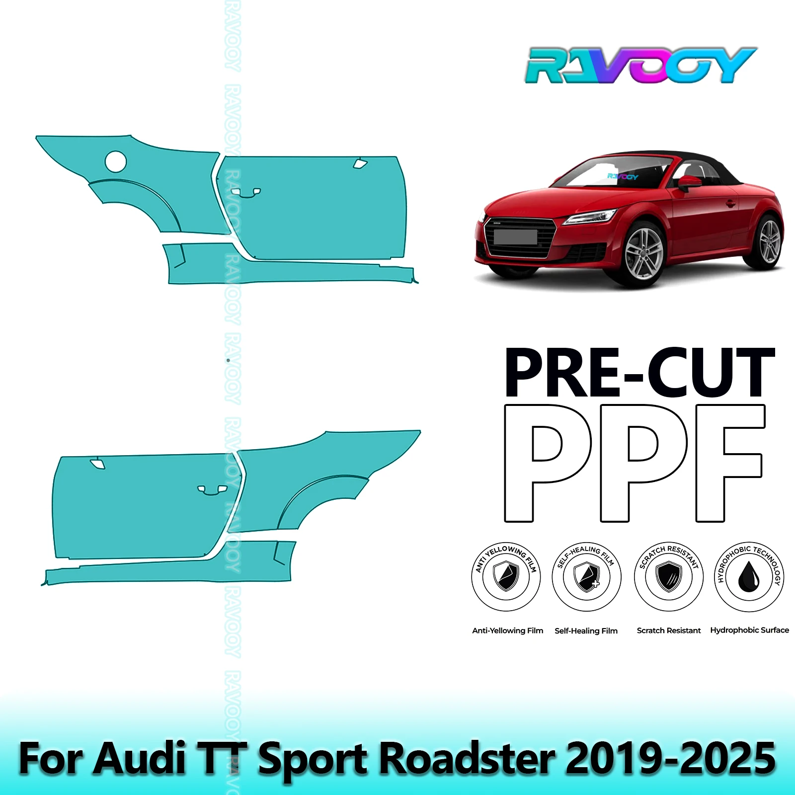 

For Audi TT Sport Roadster 2019-2025 8.5mil Clear Matte Pre-Cut PPF Door & A/B Pillar Kit TPU Paint Protection Film Set
