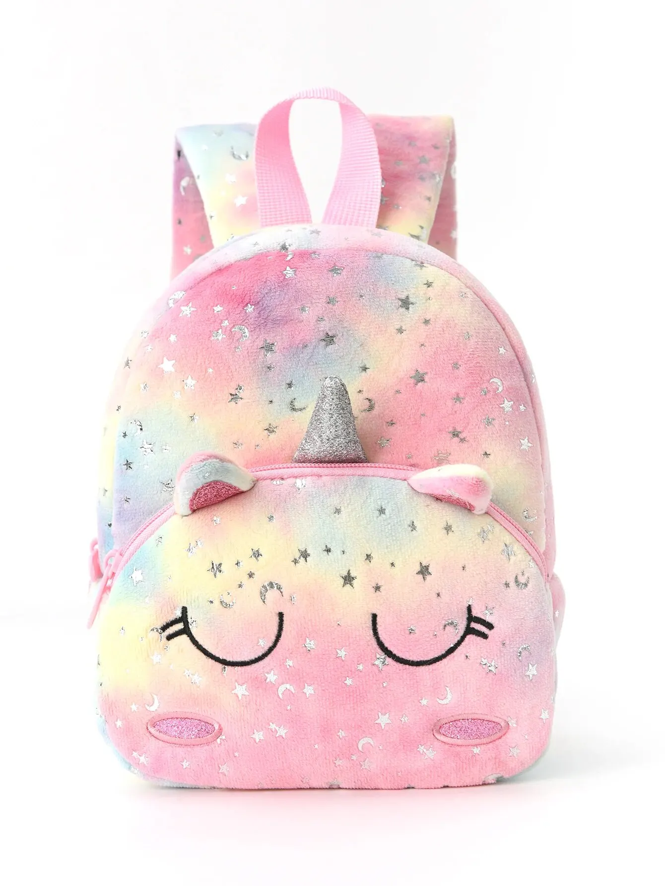 1pc Plush Printed Cartoon Unicorn Children\'S Backpack, Suitable For Girls, Students, Outdoor Travel, School, Holiday Gifts