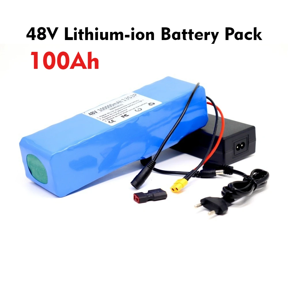 

2025 Новый литий-ионный аккумулятор 48 В, 100 Ач, 128 Ач, 2000 Вт, 13S3P DC-XT60-T, подходит для двигателей 48 В с BMS + зарядное устройство 54,6 В