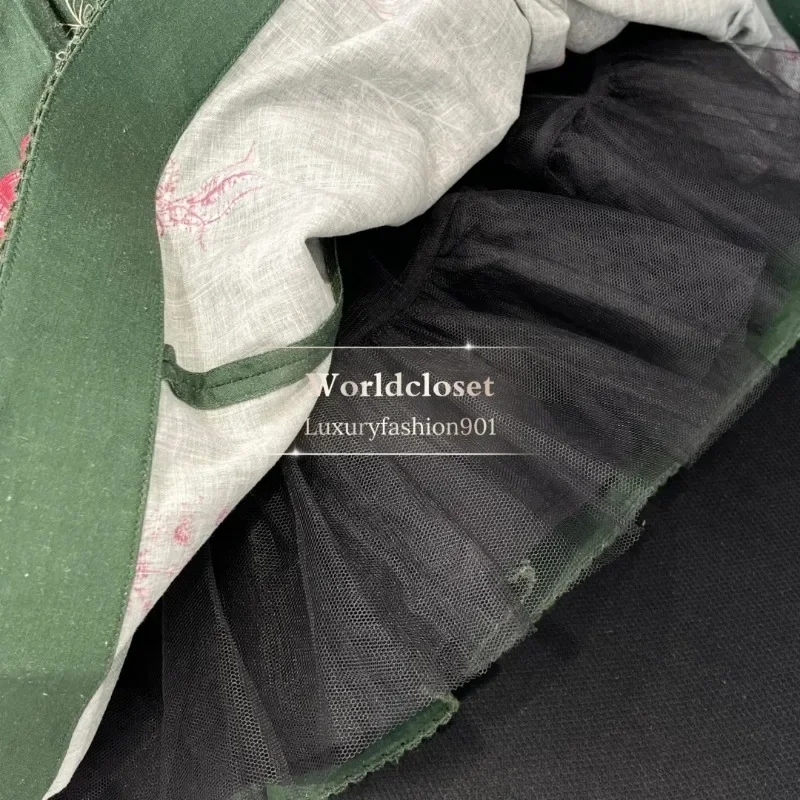 

Green Botanic Print Embroidery Beading Mini Skirt Off The Shoulder Blouses Tops Sets Quality Highest Linen 2025