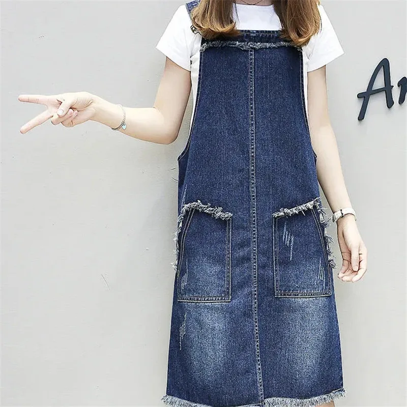 Summer Adjustable Strap Denim Dress Sundress Women Sleeveless Loose Jeans Dresses Large Size Female Korean Street Robe 5XL Y1326