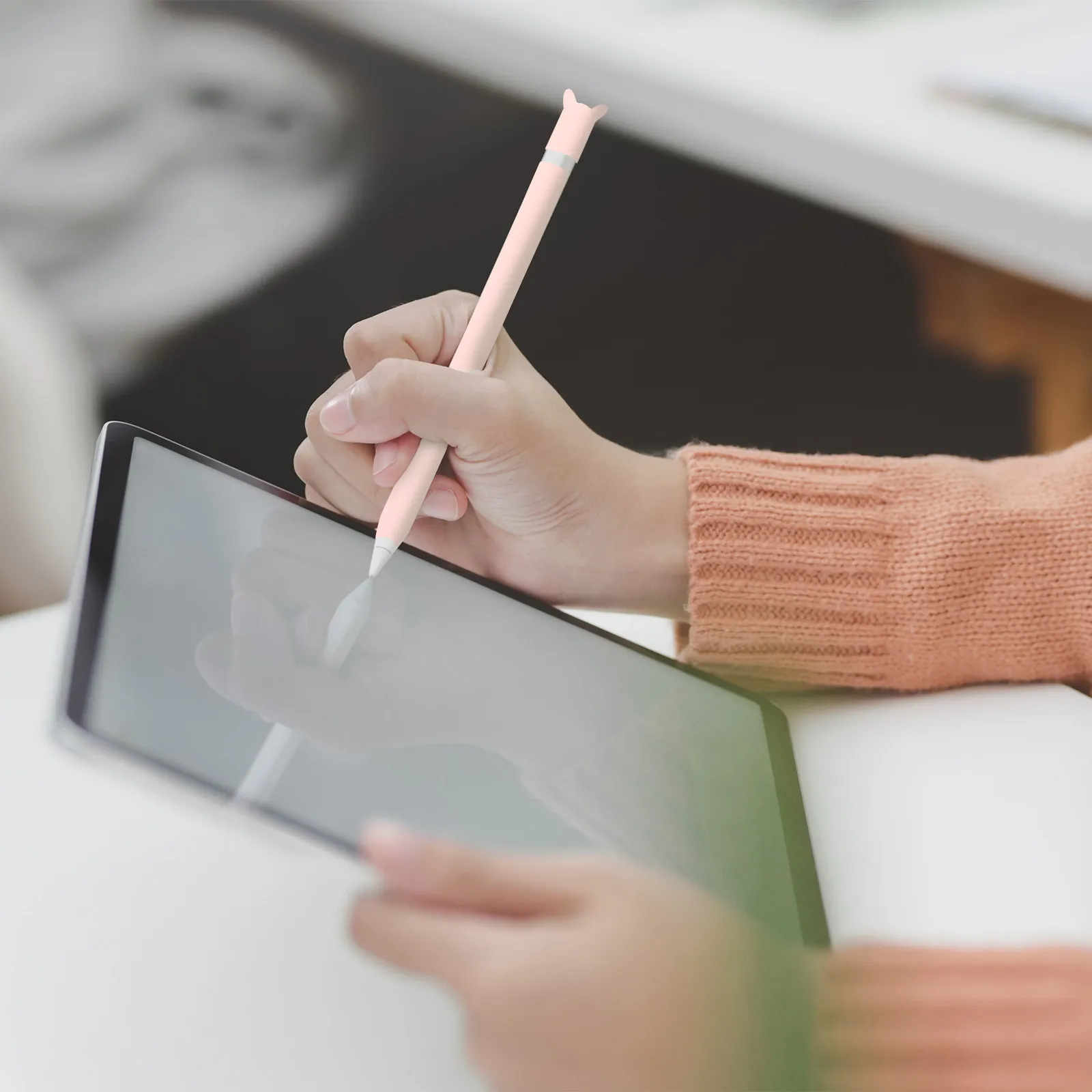 

Чехол для ручки с защитой от падения, силиконовый чехол с кроличьими ушками для стилуса, защитный чехол для сенсорной ручки, гладкий, нескользящий, с удобным захватом, аксессуар для