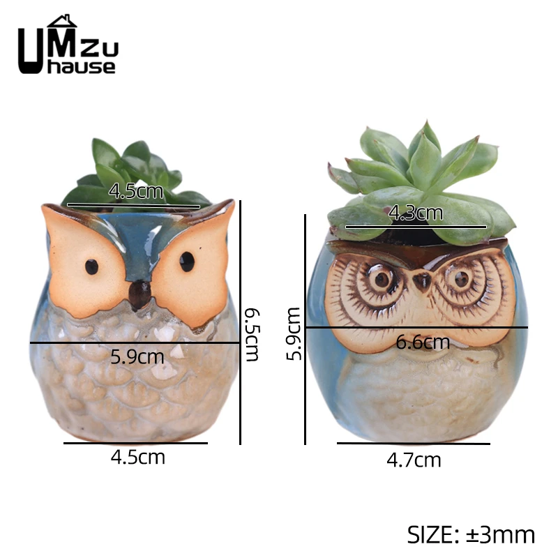 Mini Owl Flower Pot Cute Bird Ceramic Flowerpot Home Garden Office Decoration Balcony Vase Desk Succulent Cactus Plants Planters