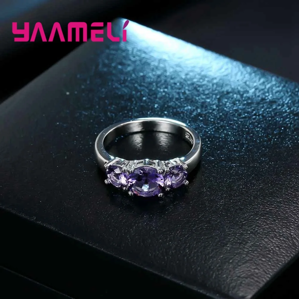 Silver Color Ring With Purple Zircons For Stylish Girls Daily Decoration Wedding Party Women Finger Rings