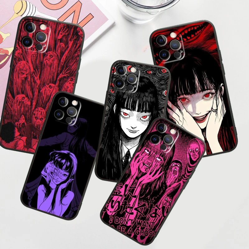 Anime Junji Ito Girl Tomie For Apple iPhone 16 15 14 13 12 11 XS XR X Pro Max Plus Mini Black Soft Phone Case