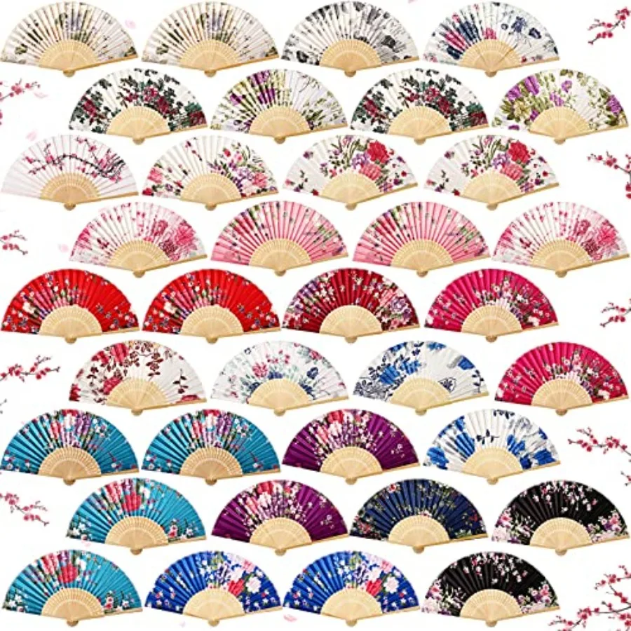 

36 Pcs Floral Folding Hand Fan for Women Decorative Folding Fan with Different Flower Patterns Cloth Chinese Fan Asian Foldable