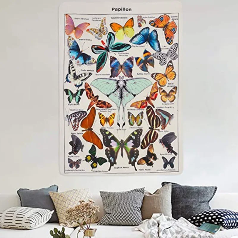 Butterfly Tapestry Vintage Insect Recognition Figure Natural Aesthetic Chart Tapestries Wall Hanging for Room Boho Art Home Deco