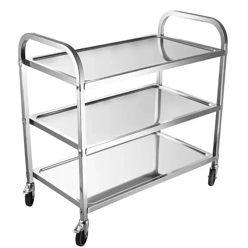 Thickened stainless steel food cart, three-tier small, commercial food collection , bowl collection cart, restaurant
