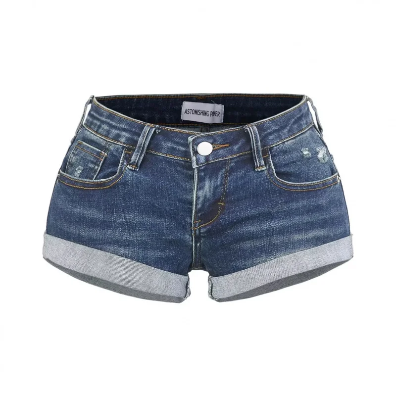Pantaloni caldi attillati a vita bassa da donna, pantaloncini versatili elasticizzati con orlo arrotolato estivo