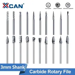 XCAN Rotary Burrs Carbide Rotary File 20pcs 3mm Shank Double Cut Milling Bit for Dremel Rotary Tools Wood Carving Engraving Tool