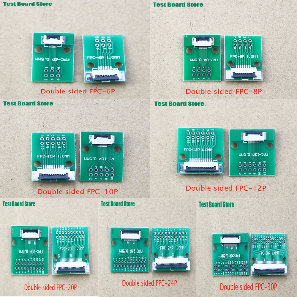 

1pcs Test Board FPC 6 8 10 12 20 30 24 Pin PCB Double Sided FFC FPC Flex Cable Adapter Pitch 0.5mm 1.0mm to 2.54mm Connector