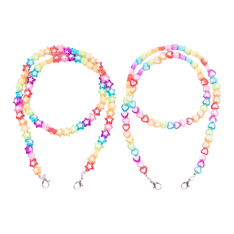 

Kids Acrylic Colorful Star Heart Beaded Chain Face Mask Holder Lanyard Strap