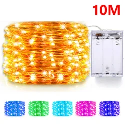 Cadena de luces LED de alambre de cobre, iluminación de vacaciones, hadas para guirnalda de árbol de Navidad, decoración de fiesta de boda, 10 metros, 2M, 3M, 5M