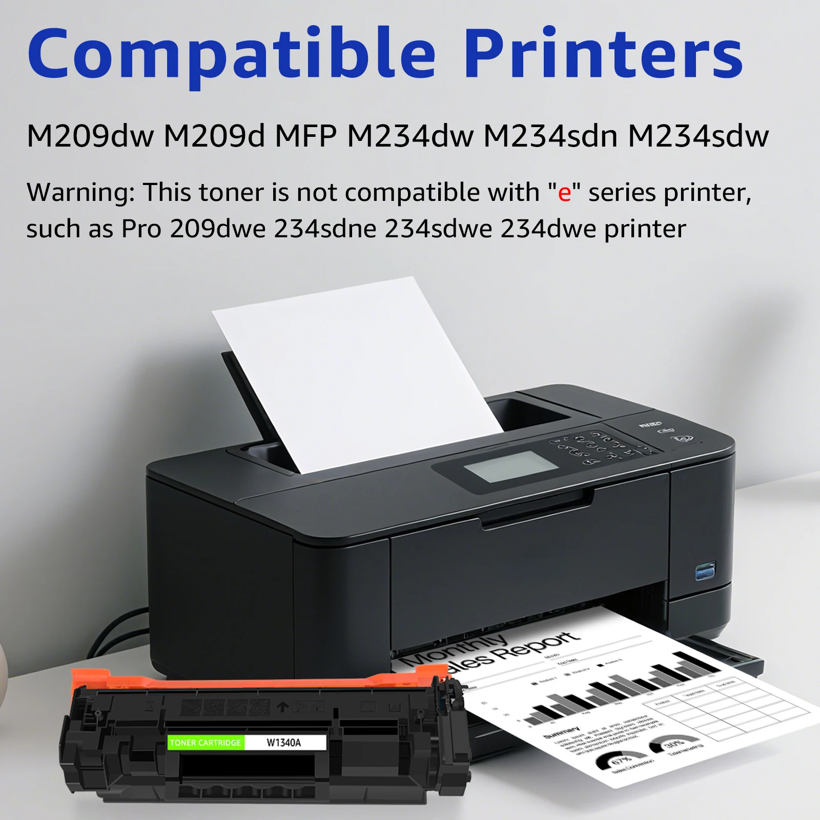 1-4Pack W1340A Replacement for HP 134A Black Toner Cartridge with chip Compatible for HP Laser Jet M209dw MFP M234dw M234sdw M234sdn Printer