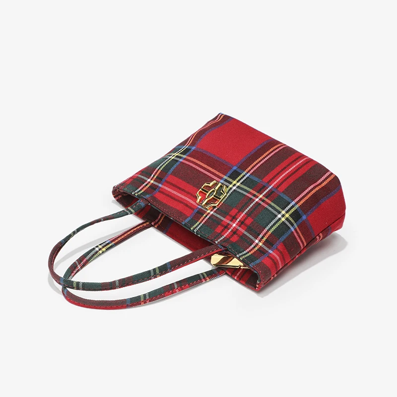 Red Plaid Tote Mini Square Bags For Women Luxury Designer Handbag And Purse 2024 New In Fashion Wedding Light Underarm Shoulder