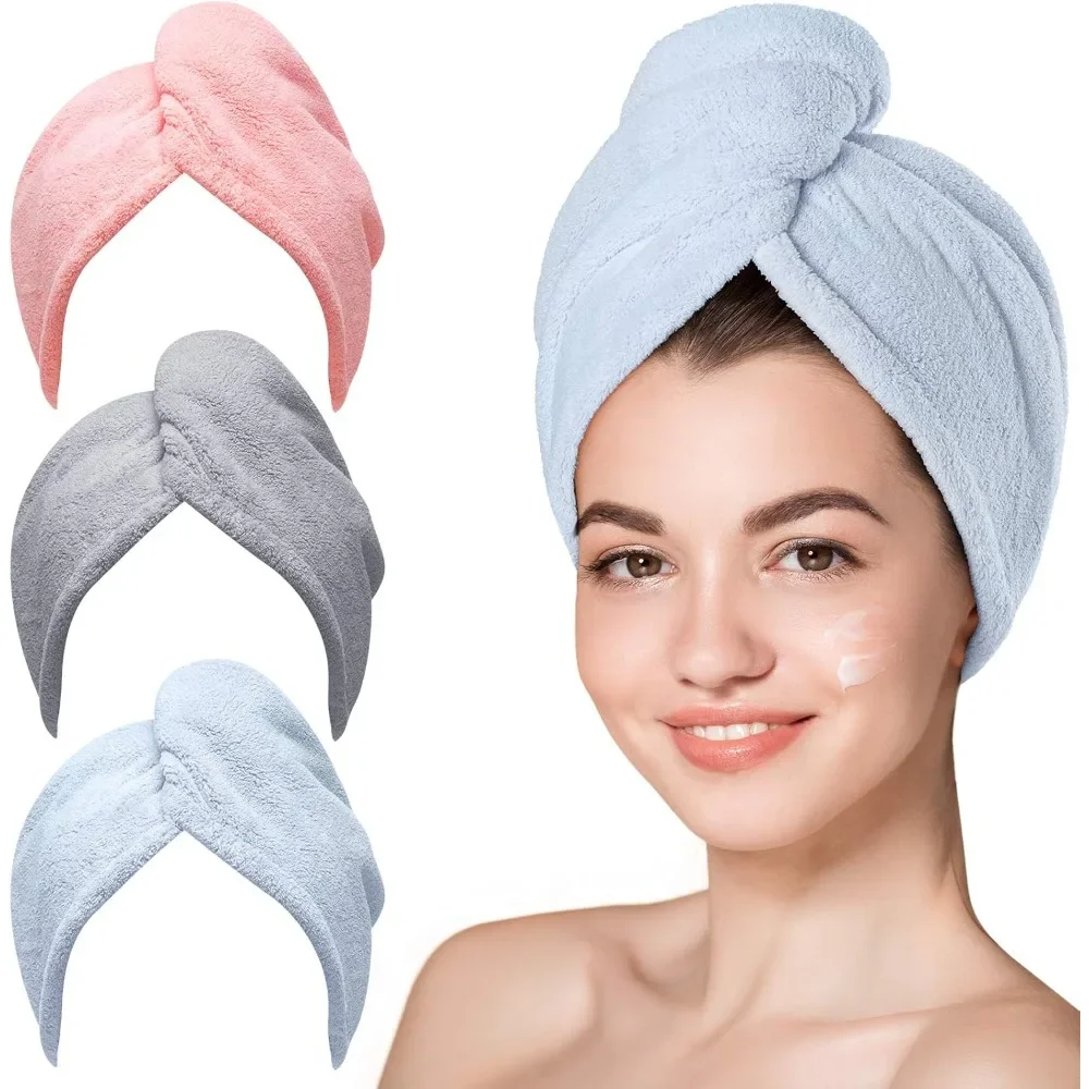 

Microfiber Hair Towel, 3 Packs for Wet Hair, Drying Hair Wrap Towels for Curly Hair Women Anti Frizz (Blue,Grey,Pink)