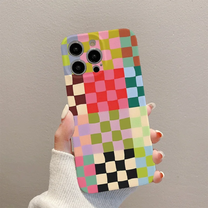 Colorful Check Pattern Fashion Film Two-in-one Phone Case, Suitable for IPhone 17PRO, 16, 15, 14, 13, 12, 11PRO, etc.