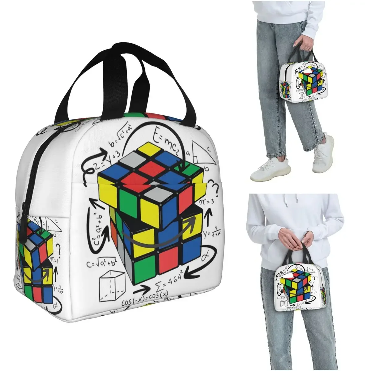 Math Rubiks Rubix Cube Insulated Lunch Bag for Women Kids Portable Food Boxes Thermal Lunch Box Tote