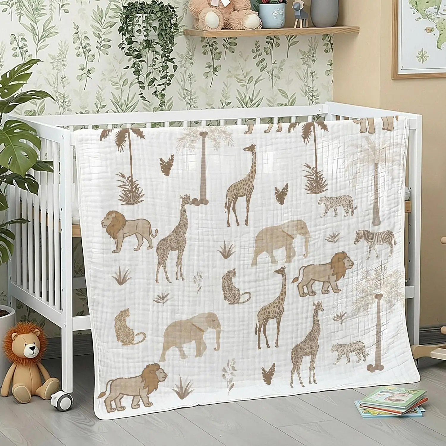 

Хлопковое муслиновое одеяло-пеленка с изображением животных сафари, 47x47 дюймов, мягкое, теплое, для декора детской комнаты, подарок