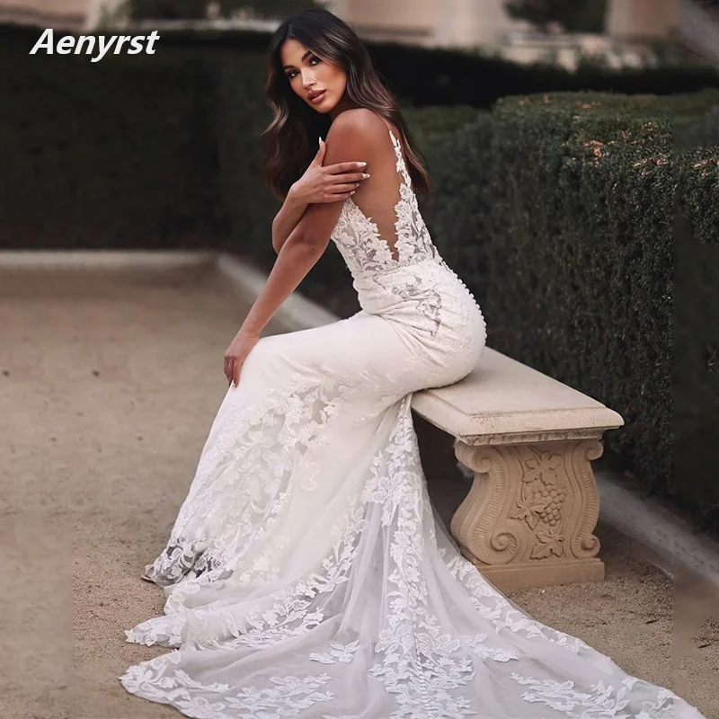 Aenyrst-vestidos de novia bohemios con cola de pez, ropa de novia con espalda descubierta y cuello en V, longitud hasta el suelo, 2024