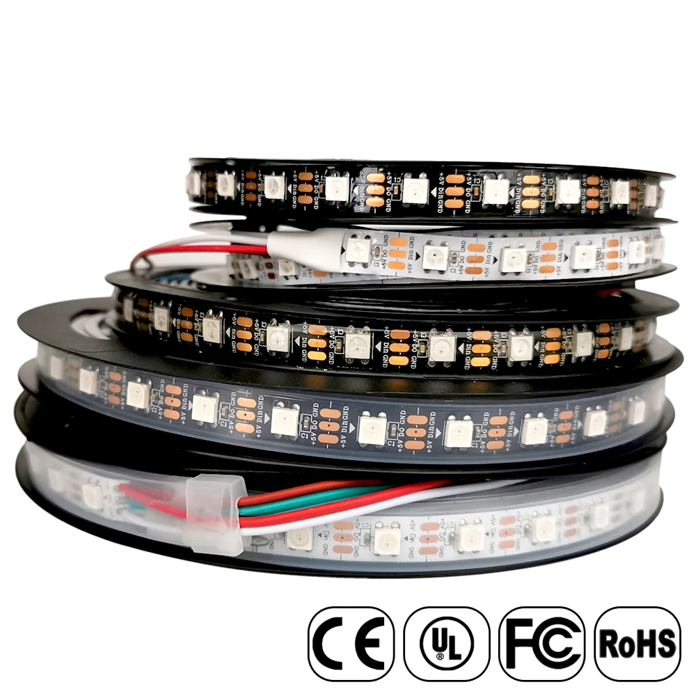 WS2812B LED Lights DC5V WS2812 Individually Addressable 5050 RGB Smart Pixels Magic Strip Black White PCB Waterproof IP30 65 67