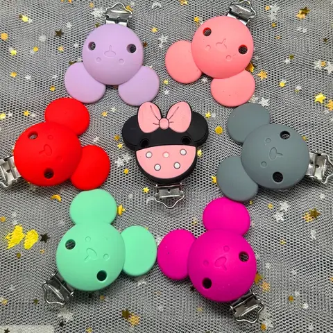 아기용 천연 실리콘 마우스 젖꼭지 체인, 더미 거치대 클립, 30mm 원형 목재 젖꼭지 클립, 식품 등급 치발기 씹는 장난감, 1 개, 5 개, 10 개