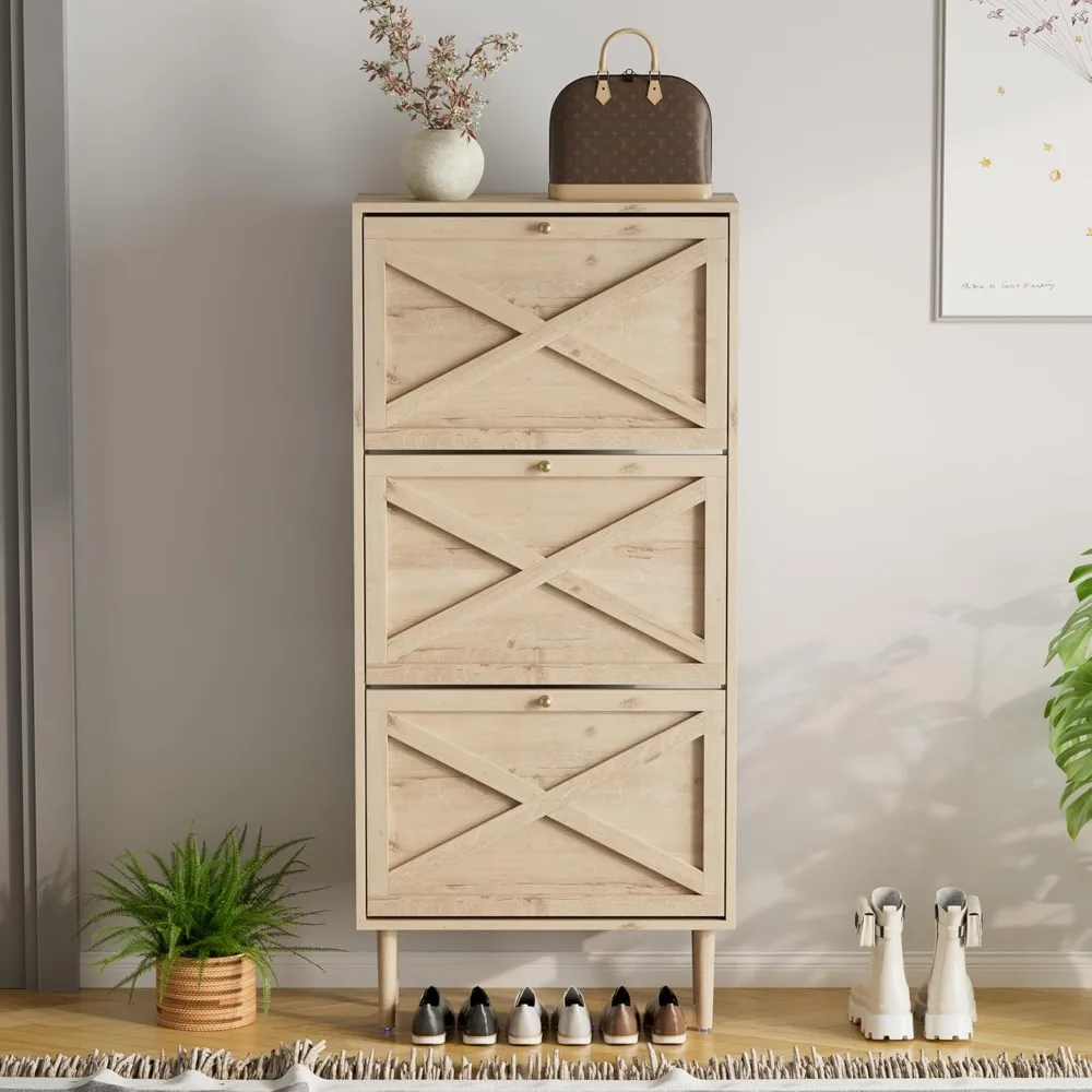 

Shoe Cabinet with Flip Drawers, Freestanding Hidden Shoe Organizer for Entryway, Narrow Shoe Rack for Front Door Entrance (White